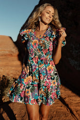 Kyrie Puff Sleeve Short Dress | White Multi